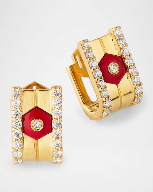 Baia Sommersa Earrings in 18K Yellow Gold with White Diamonds and Red Coral Paste